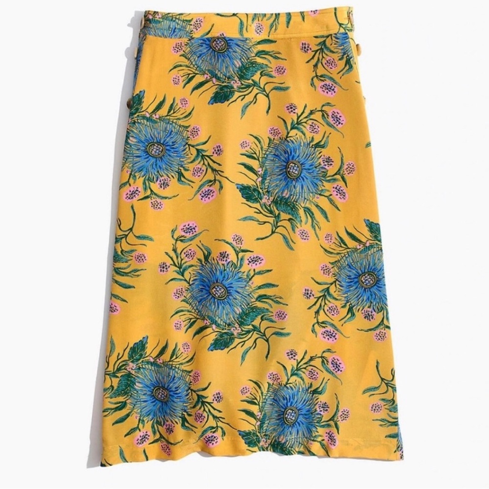 Madewell Silk Side-Button Midi Skirt in Painted Blooms